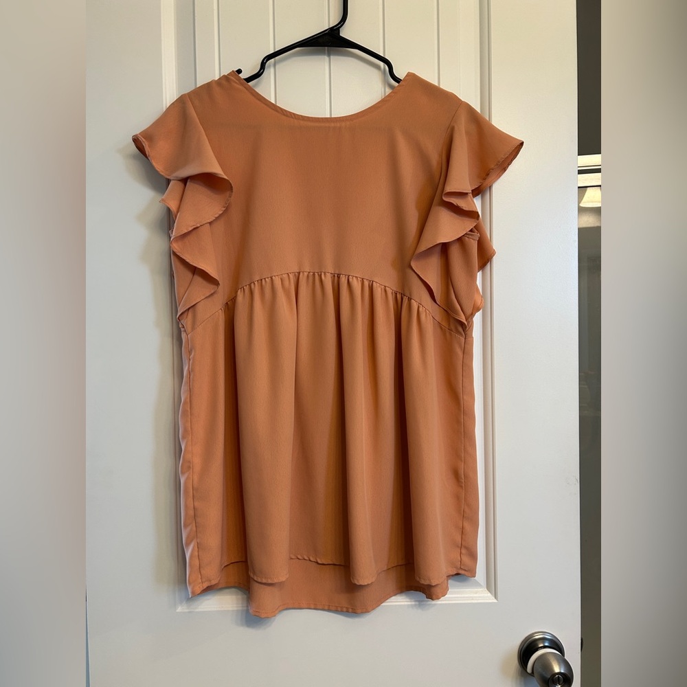 Ces Femme Ruffle Sleeve Blouse in Warm Tan